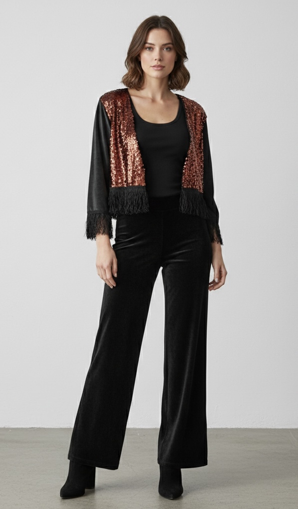 کراپ وشلوار زنانه مخمل مشکی