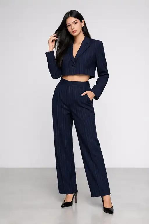 ست کراپ کت وشلوار فاستوتی مشکی زنانه