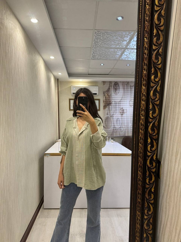 ست بلوز وشلوار لینن دولایه چروک زنانه