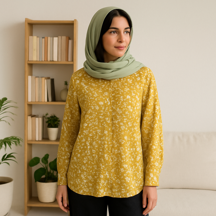 شومیز لینن گلدار زنانه سبز
