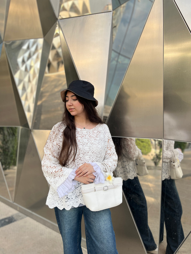 شومیز مجلسی گیپور سفید با آسترزنانه